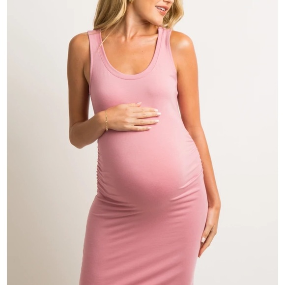Pinkblush Dresses & Skirts - Pinkblush pink ruched fitted maternity dress